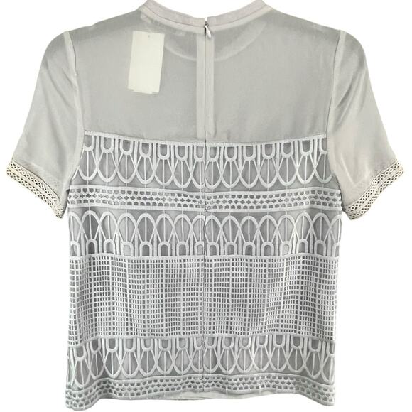 AllSaints Charlton Top Womens 4 Gray Sheer Mesh Geometric Embroidery Modern - Picture 5 of 13